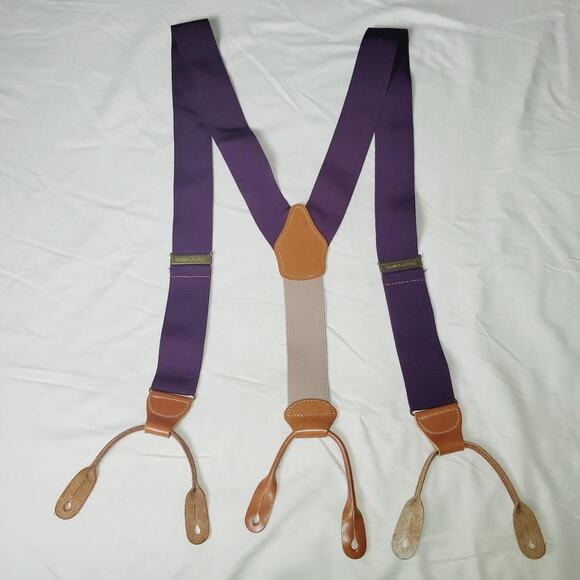 Dooney & Bourke Suspenders Mens One Size Purple Tan Leather Button End Y-Back - Picture 6 of 8